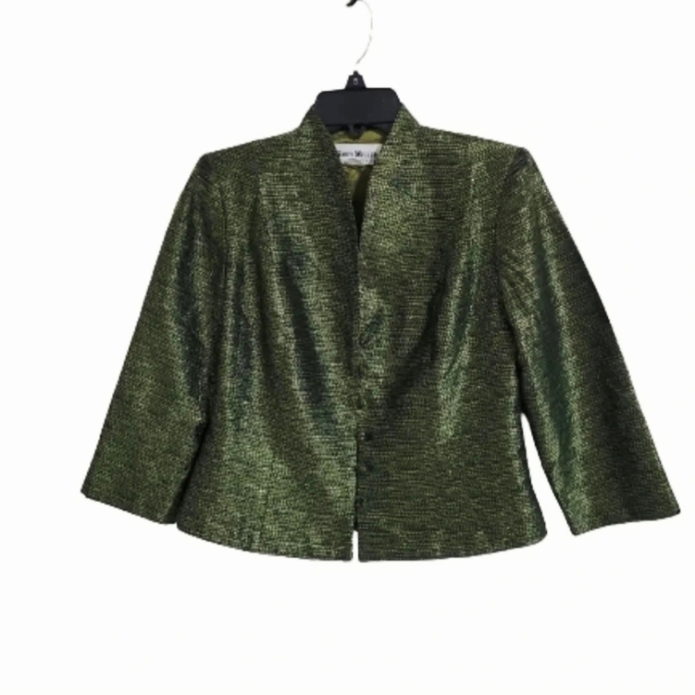 Vintage Karen Miller New York Emerald Green Cropped Blazer Jacket Size Small